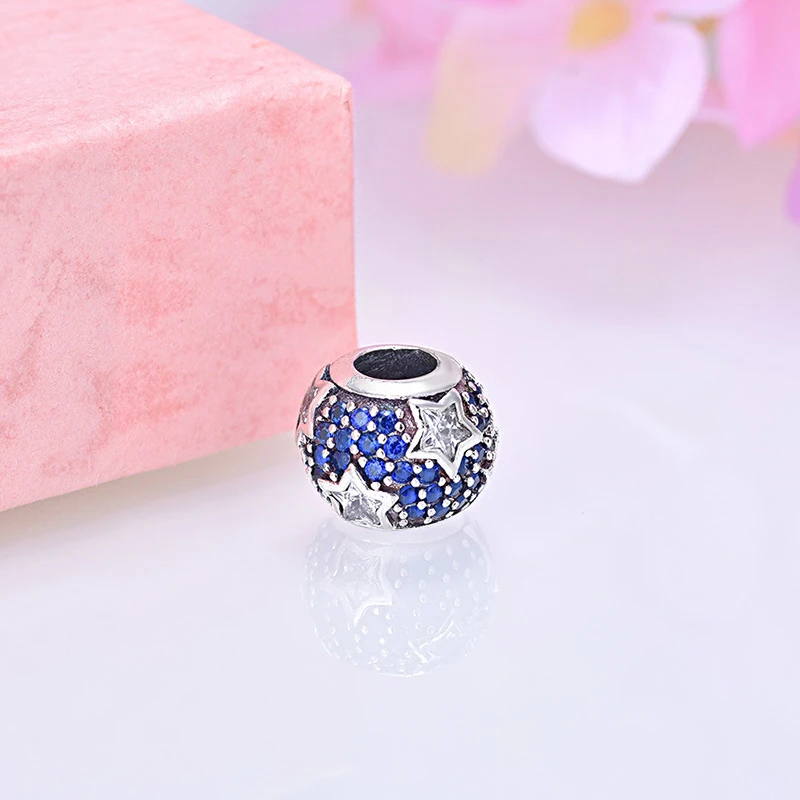 

Lucky Star Silver 925 Blue Zircon charms Beads for Women jewelry 2021 Original Sterling Bracelets Bangle Necklace DIY wholesale