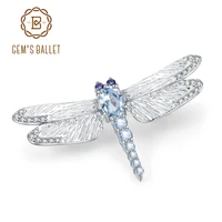 gems ballet 1 41ct natural sky blue topaz brooch 925 sterling sliver handmade design dragonfly brooches for women fine jewelry