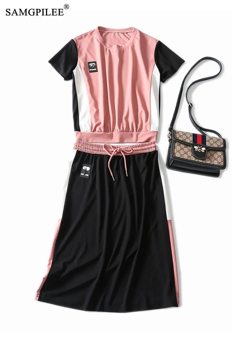 

Plus Size Dress Short Sleeve Women Summer Casual Dresses Pullover O-neck Elastic Waist Elegant Dress Knee Length Dress Woman 3XL