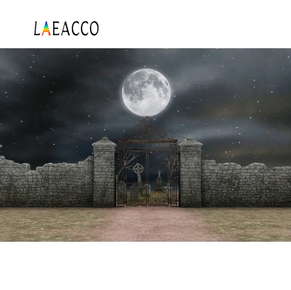 Laeacco Хэллоуин фоны фотография каменная стена ворота блестящая Звезда Луна