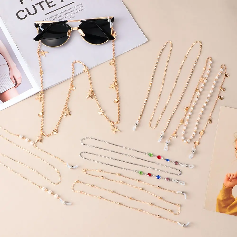 

Reading Glasses Cord Holder Stainless Steel Eyeglass Lanyards Pearls Rhinestones Sunglasses Chains Starfish Shells