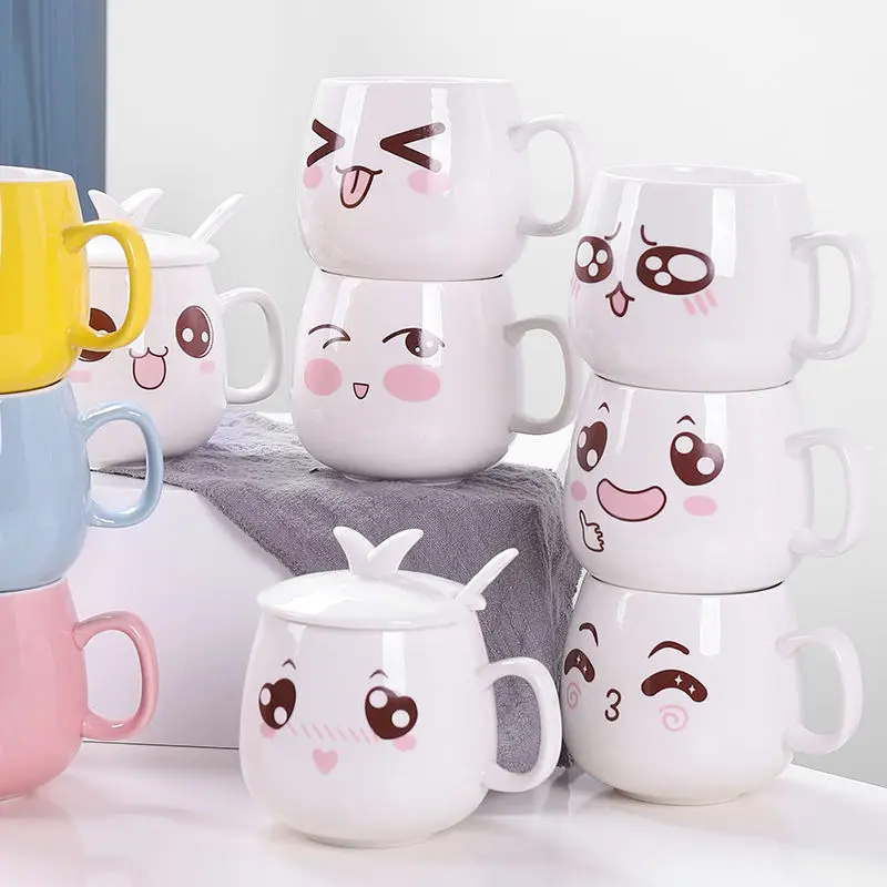 Керамическая чашка с крышкой ложка милая большая емкость кружка для кофе молодая