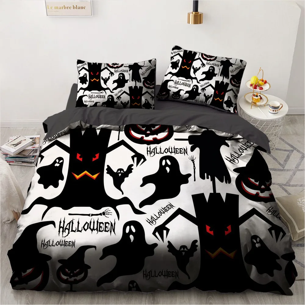 

3D Black Comforther Covers Custom Design Halloween Quilt Cover Sets Pillow Slips 200*230cm Full Twin King Size Vampires Beddings