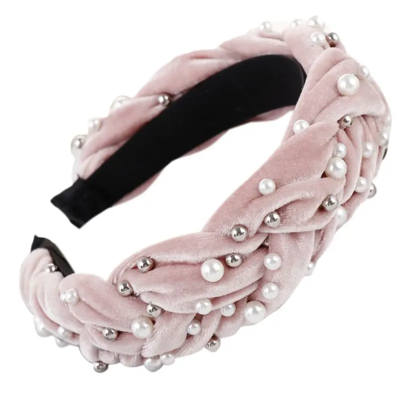 Этническая блестящая бархатная широкая повязка на голову с искусственным