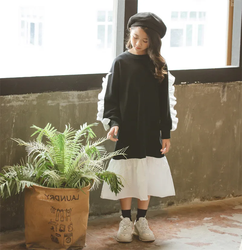 Детское и подростковое платье с оборками на рукавах для девочек от 4 до 16 лет