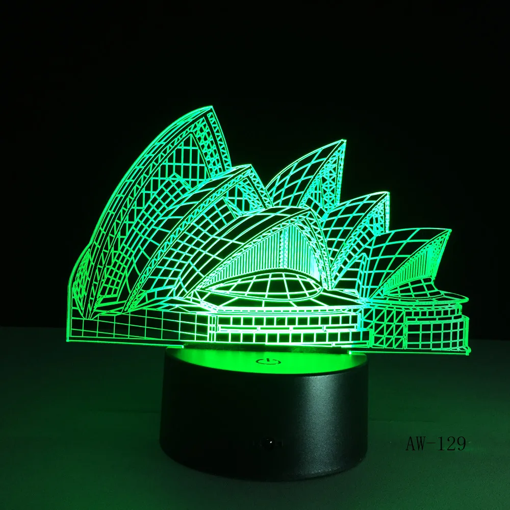 

Fashion Night Light Romantic Sydney Opera House USB Touch 7 Color Change Lamp luminaria 3D LED Office Party Decor Light 129