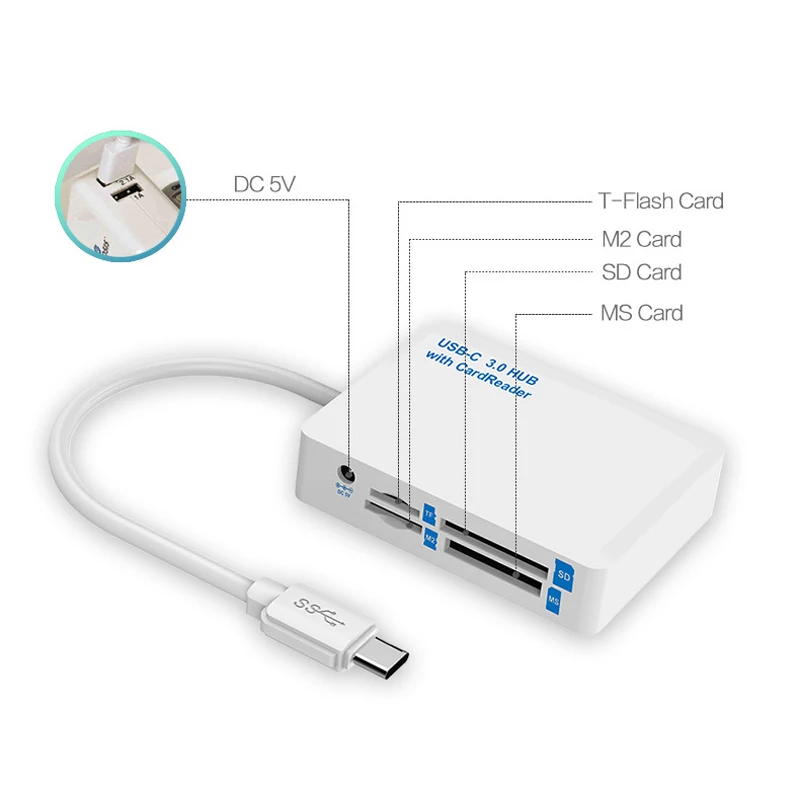 Type C TF SD SDHC MS M2 Устройство для чтения карт памяти USB к 3 0 концентратор MacBook Dell ASUS Samsung