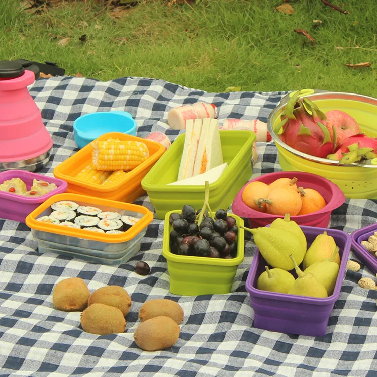 UPORS складная коробка Bento портативный силиконовый Ланч бокс пищевая посуда