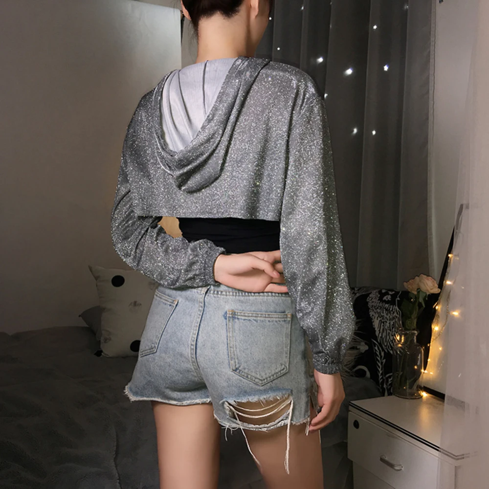 Женская тонкая Толстовка с длинным рукавом оригинальная повседневная Короткая