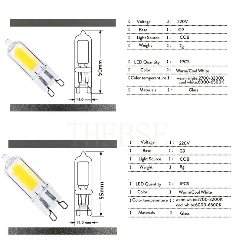 Новый G9 светодиодный светильник лампы с регулируемой яркостью 6 Вт 9 COB Стекло