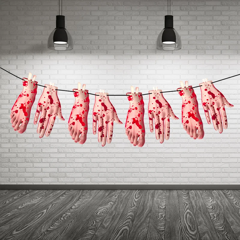 Бумажные баннеры на Хэллоуин Кровавые ножи отрезанные руки подвесные пучки