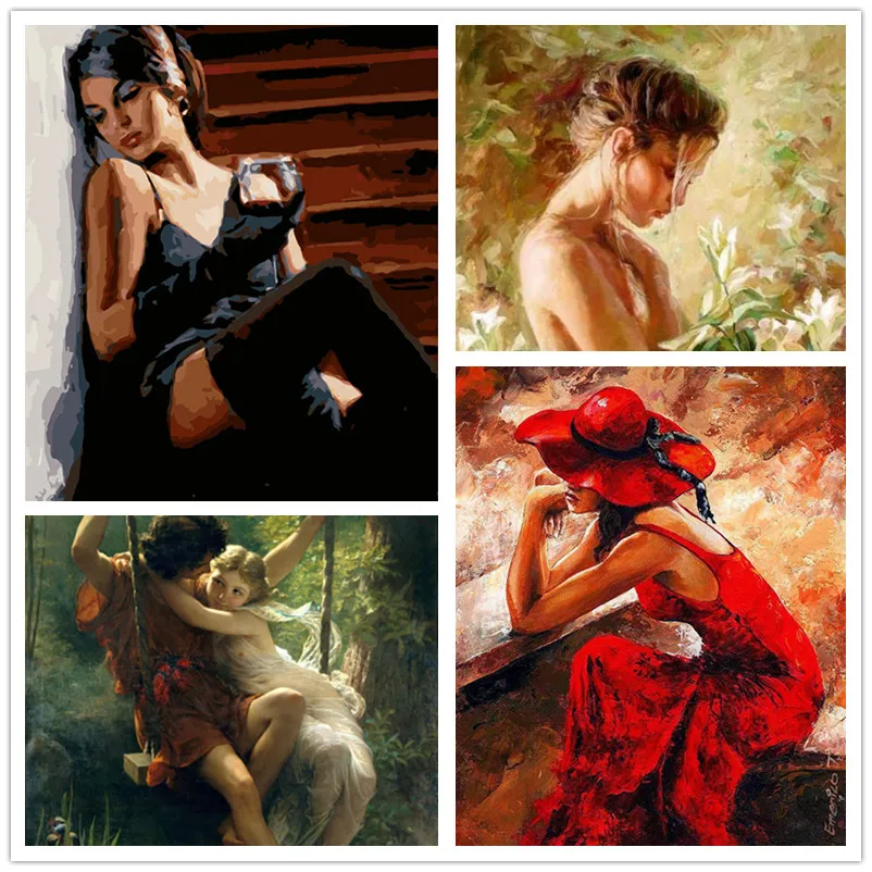 DIY Краска по номерам картина на масляной основе девушка искусство краска стену