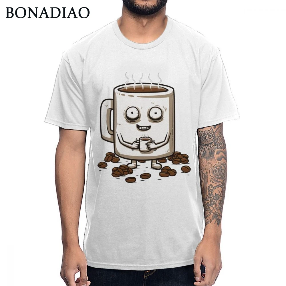 

For Man Young Design Coffee Addiction Caffeine Never Tired T shirt Round Neck Natural Cotton Leisure T-shirt