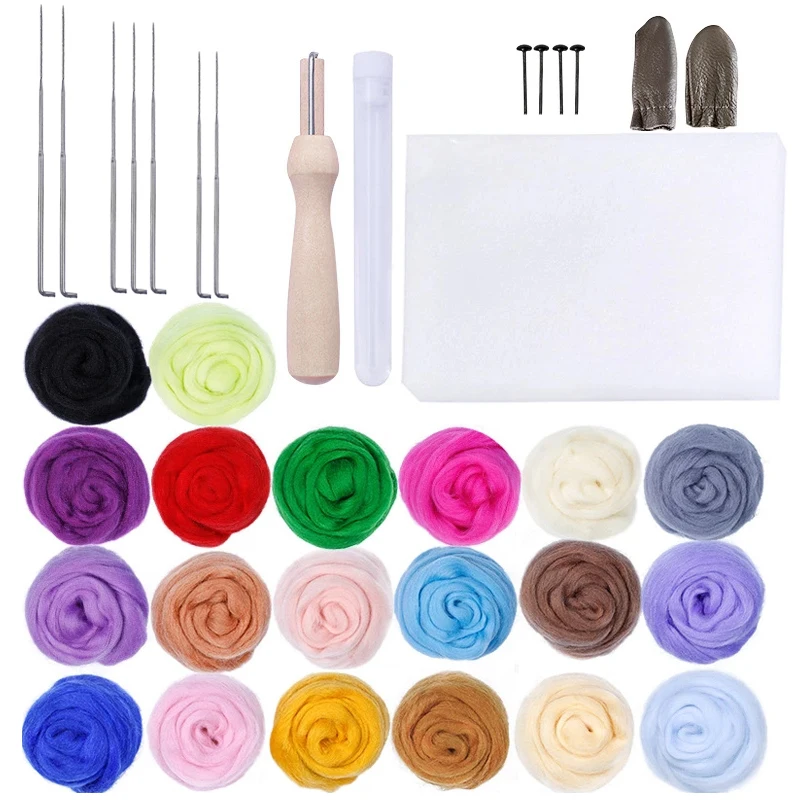 

Nonvor 20 Colors Needle Wool Felting Fabric Craft Kit Yarn Roving DIY Spinning Sewing Hand Needlework Accessories For Starter