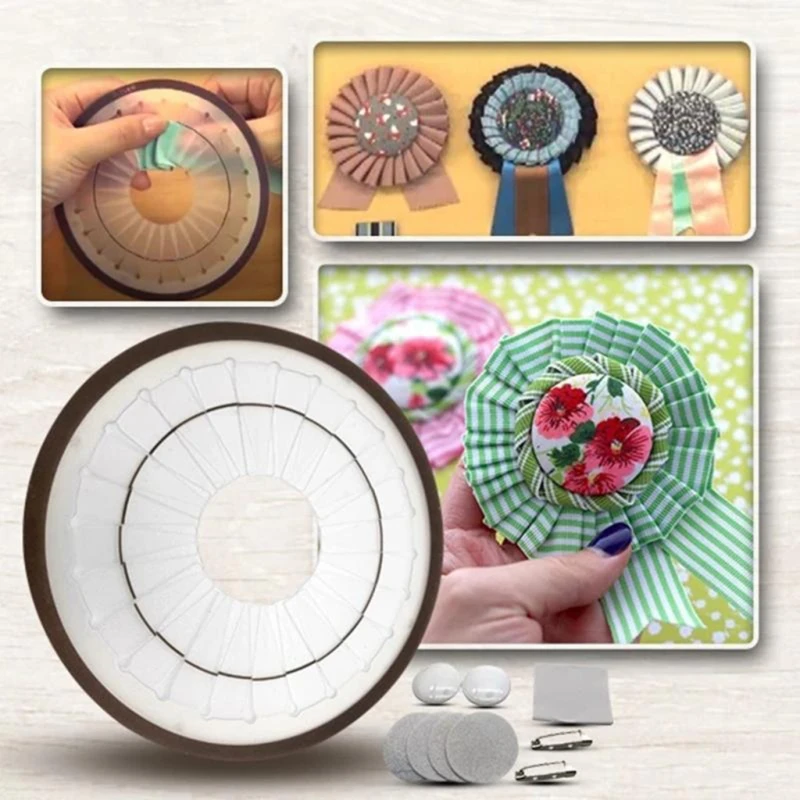 

DIY Rosette Brooch Kit Handmade Ribbon Flower Making Tool Badge Button Ornament Rose Maker Patchwork Accessory