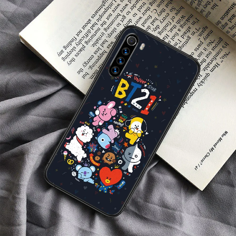 

Cartoon BT21 Phone Case For Xiaomi Redmi Note 7 8 8T 9 9S 4X 7 7A 9A K30 Pro Ultra black Hoesjes Silicone Etui Trend Cover Tpu