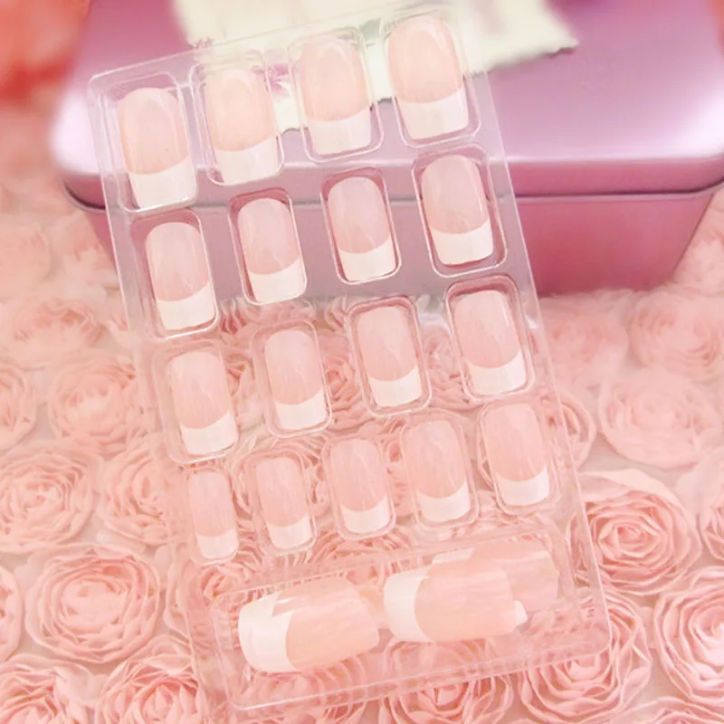 

24 Pcs Lots French False Nails With Glue For women Wedding Bride Fake Nail Long Full Nail Tips artificial nails Art accessories