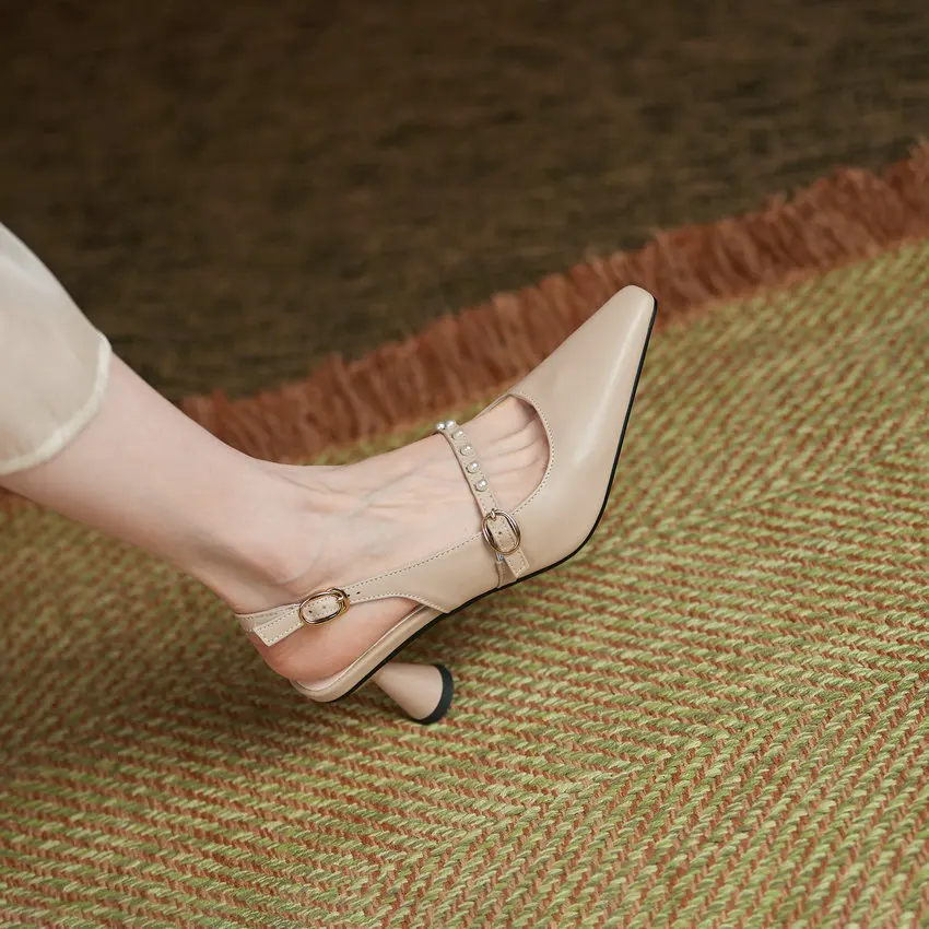 

QUTAA 2021 Pointed Toe Microfiber Women Pumps Summer Back Strap Buckle Sandals Slingback High Heel Female Shoes Big Size 34-43