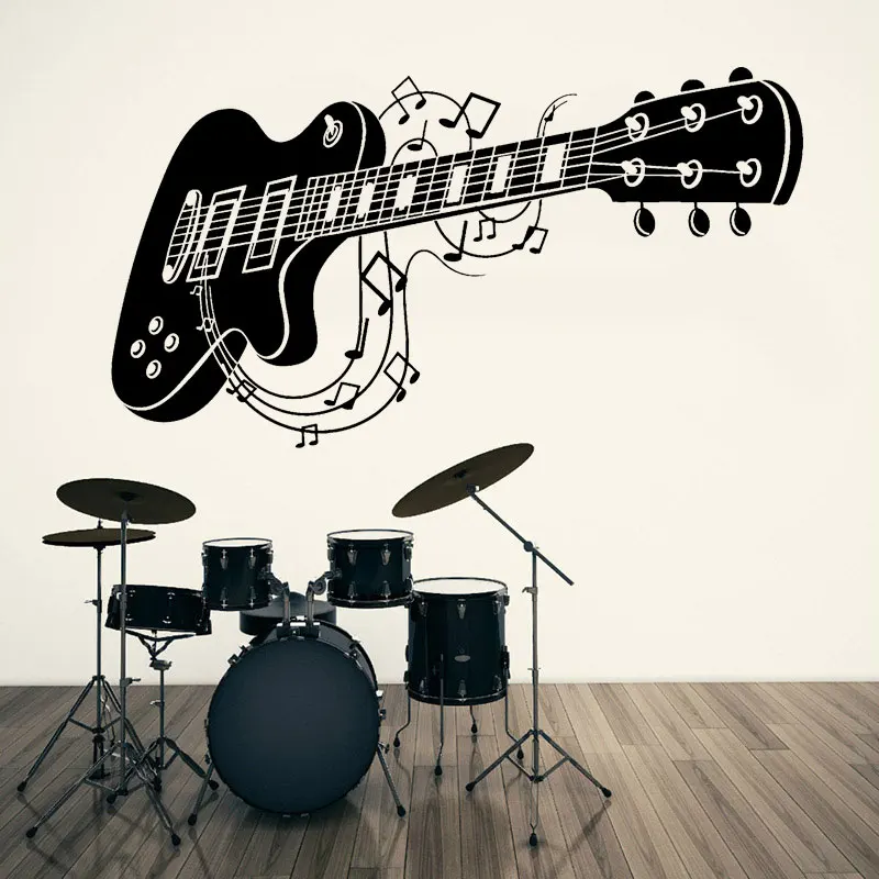 

Guitar Notes Music Shop Musical Instrument Wall Stickers Vinyl Interior Home Decoration Teens Room Bedroom Decals Wallpaper A835