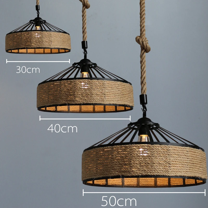 Vintage Hemp Rope Lightning E27 Bulb Industrial Retro Lamp Base Loft Iron Bedroom Dining Room Cafe Bar Deco Pendant Lights | Лампы и