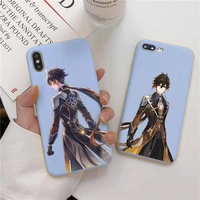 genshin impact zhongli silicone phone case for iphone 11 pro max xr xs x solid blue color capa for iphone 6 6s 7 8 plus cases