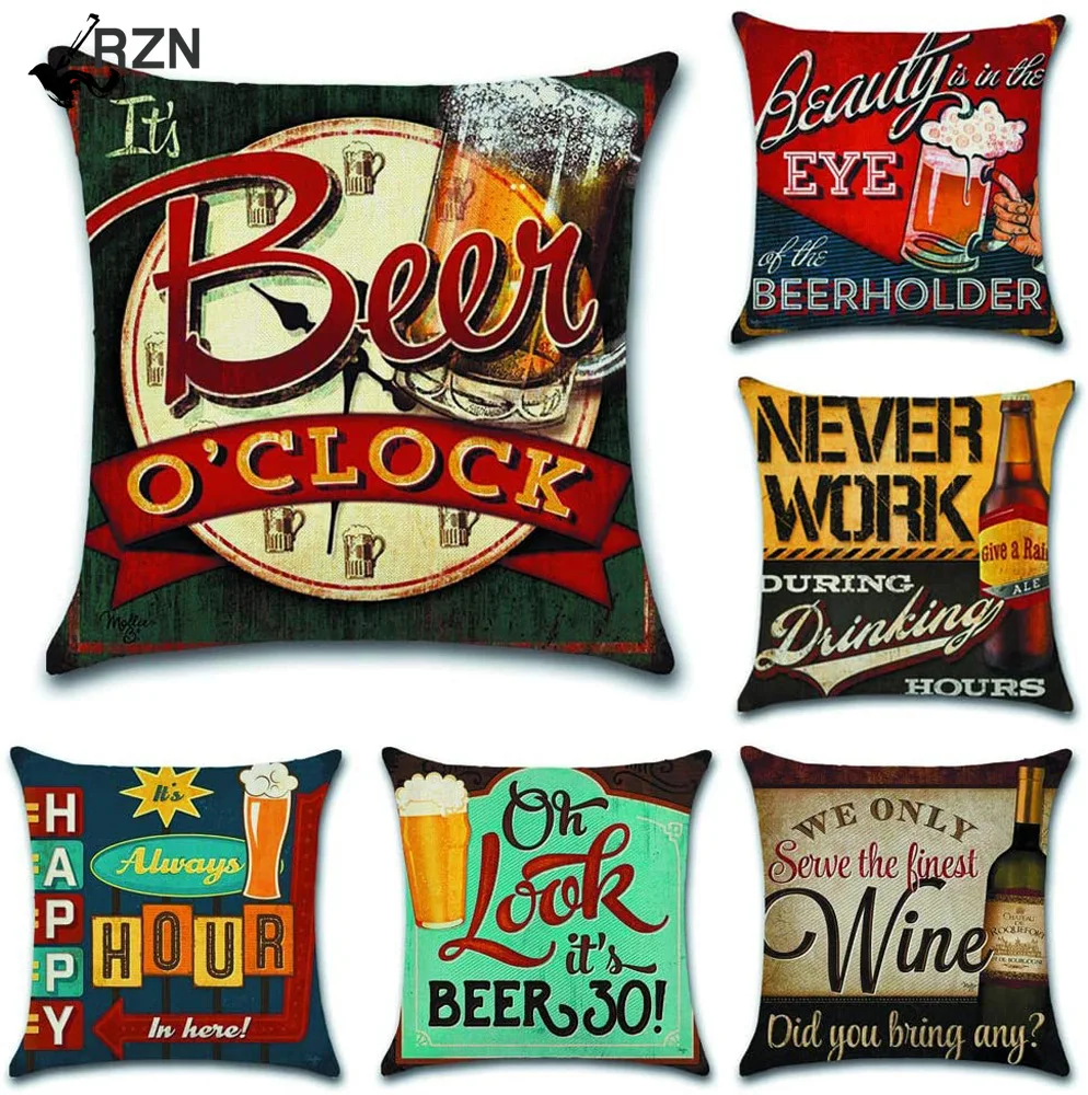 Винтаж бутылка пива мультяшная Подушка Чехол Алфавит пиво с винтажное украшения