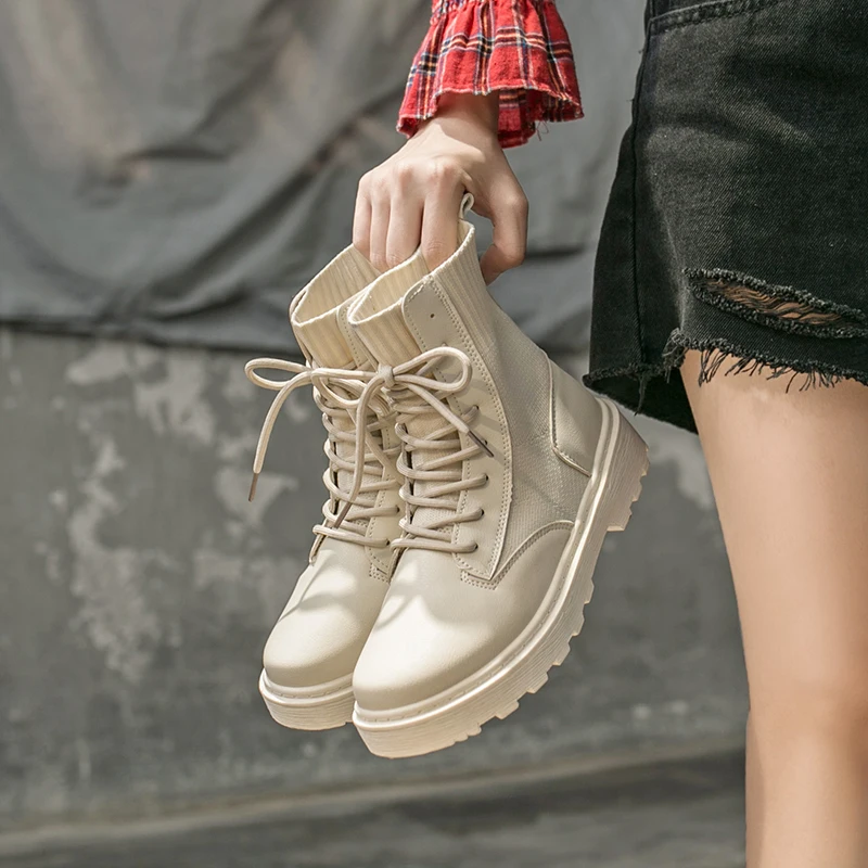 Boots Female women shoes Ankle 2020 Autumn British Wind Genuine Leather Thick With Short Boots Motorcycle Martin shoes Platform