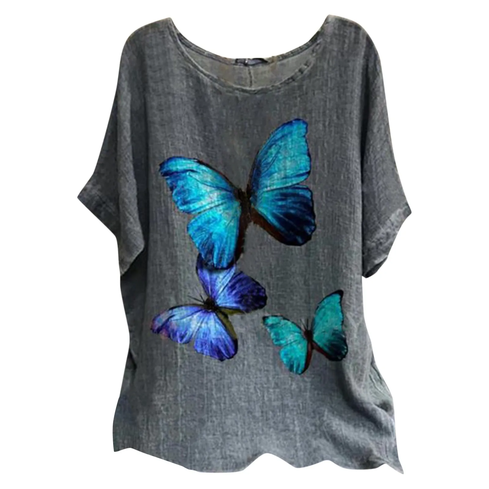 

2021 New Woman Vintage Cotton-Blend O-Neck Short Sleeve Floral Print Top T-shirts Blouse women's blouse plus size blouse