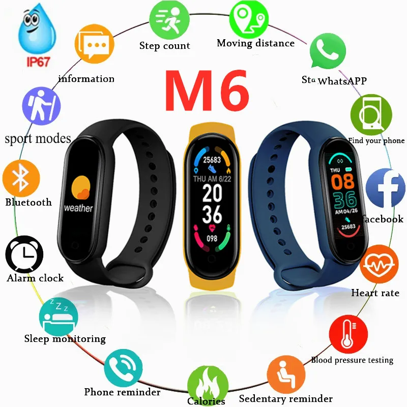 

Модель 2021 года, умные часы версии M6, мужские и женские умные часы, спортивный браслет для фитнеса Apple, Huawei, Xiaomi Mi, умные часы