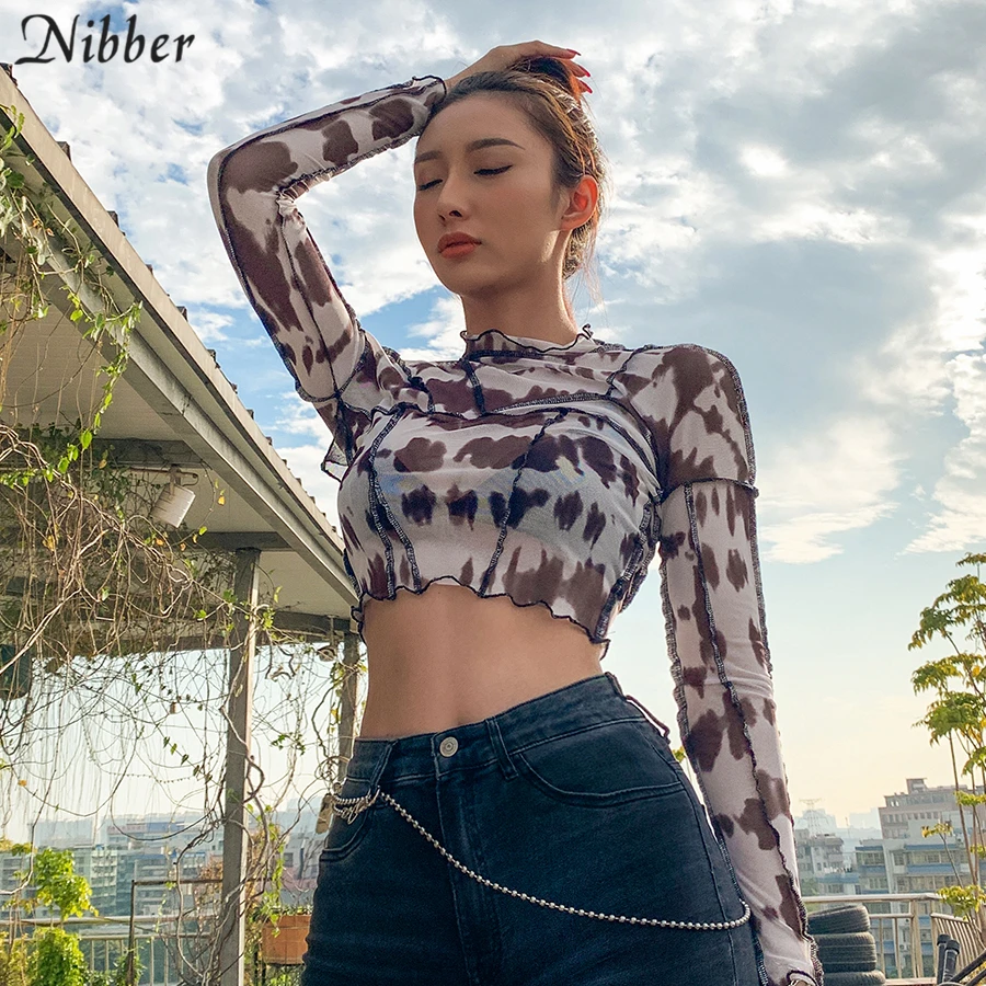 Женский укороченный топ NIBBER винтажная эластичная черная футболка с длинными