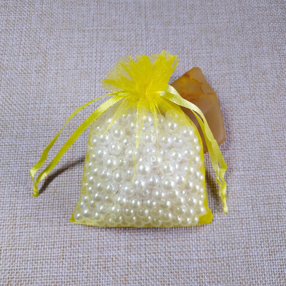 Lemon yellow 50 шт. сумка для ювелирных изделий 7x9 9X12 10x15 13x18 см, упаковка для украшения свадебной вечеринки, подарочные сумки из органзы, упаковка для ювелирных изделий - Цвет: Lemon yellow