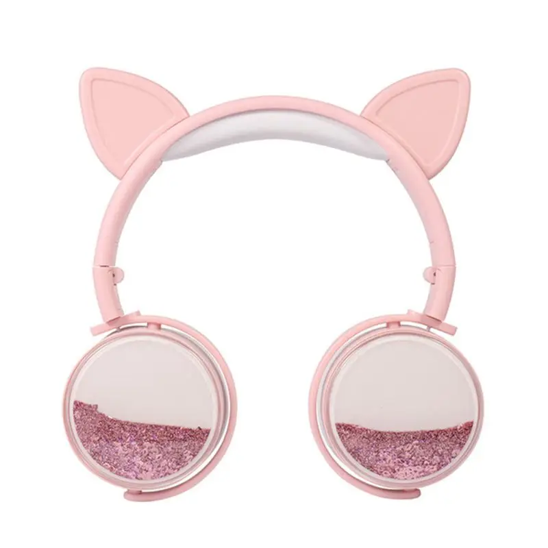 

Girls Cat Ear Headset Quicksand Decor Music Sports Headphones for Kids Gifts M5TB