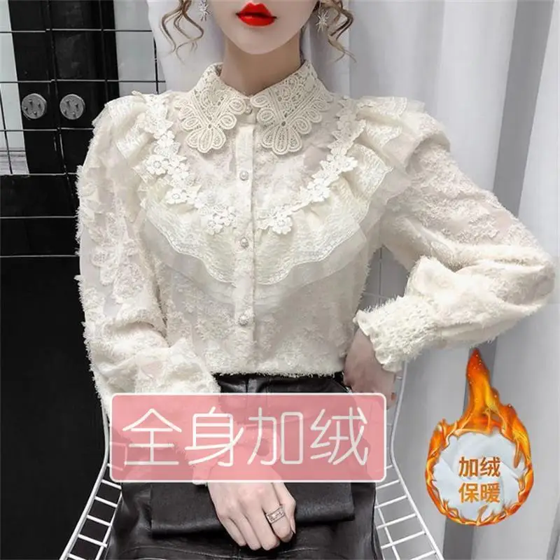 Женская кружевная блузка с длинным рукавом осенне-зимняя рубашка - купить по