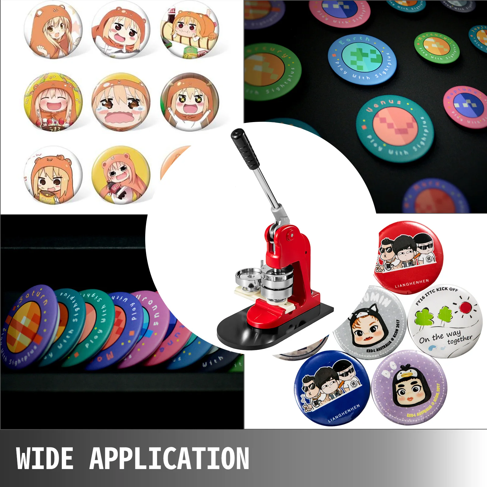 VEVOR-M&aacute;quina para Fabricaci&oacute;n de Botones Personalizados, Dispositivo para Chapas de Metal de 32 a 75 mm, Funciona Presionando Etiqueta de C&iacute;rculo, por 500 a 1000 uds.-1