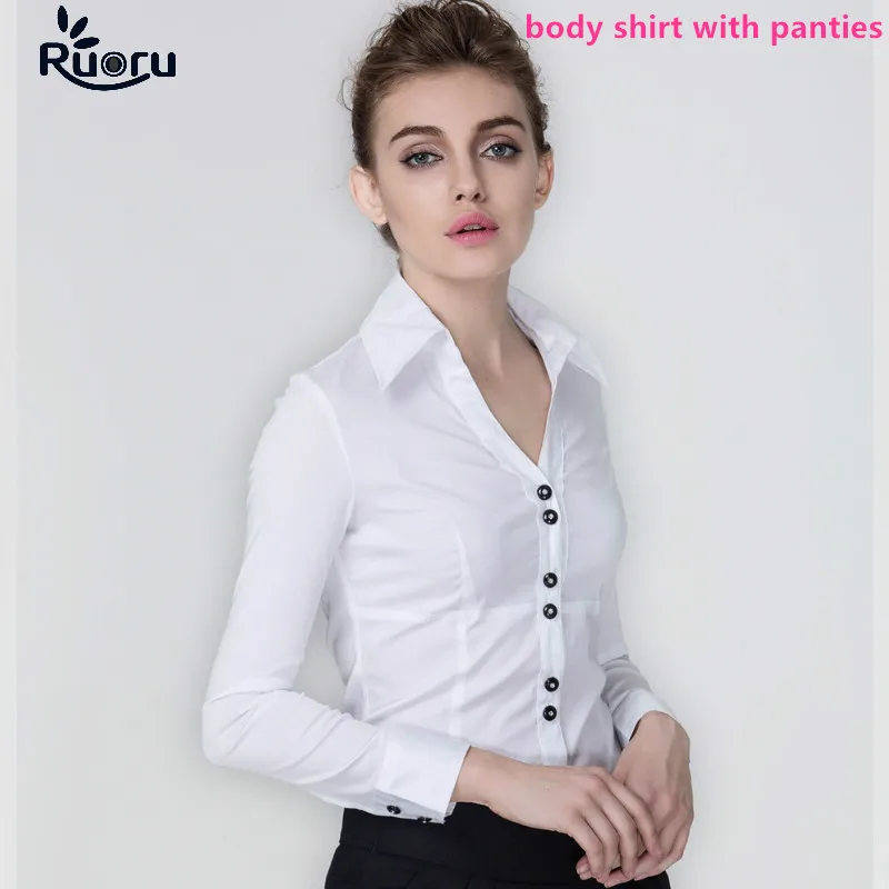 

Ruoru Fashion Long Sleeve Bodysuits Women White Color Tops And Blouses Female Office Lady Body Shirt Autumn Jumpsuit Rompers