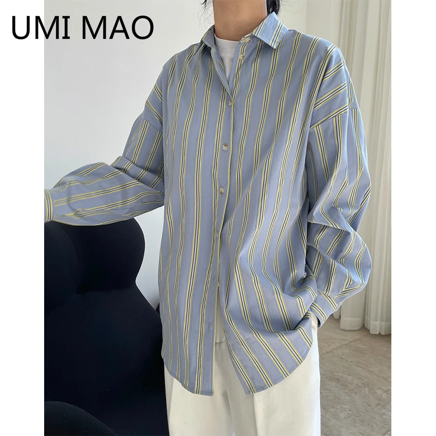 

UMI Мао Весенняя Новинка в европейском и американском стиле Ins ветер простая и модная повседневная полосатая блузка ленивый дикий свободные ...