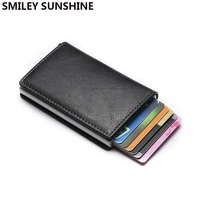 rfid business bank credit card holder purse travel mini slim wallet men anti theft aluminium money slide cardholder protector