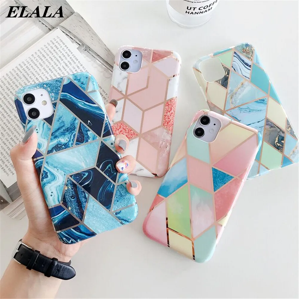 

Plating Marble Phone Case for iPhone 11 Pro Max XS XR XS Max 7 8 Plus SE 2020 Glossy Soft IMD Coque Splice Protection Back Cover