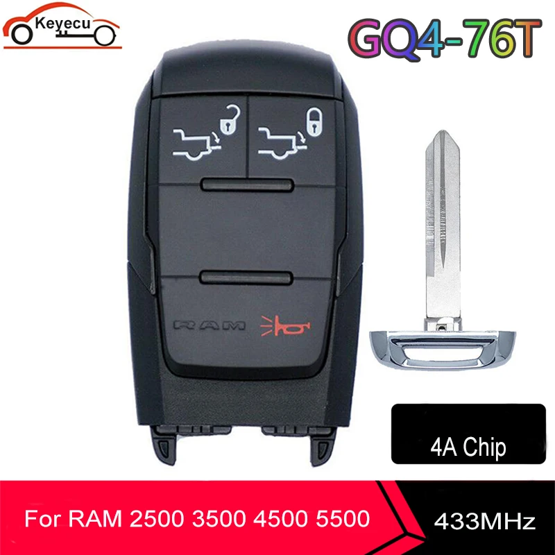 

KEYECU GQ4-76T Smart Remote Key Fob 434MHz PCF7953M / HITAG AES/ 4A Chip for 2019 2020 2021 RAM 2500 3500 4500 5500 P/N:68374994