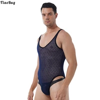 tiaobug men see through mesh swimming bodysuit underwear round neck sleeveless wrestling singlet athletic leotard swimwear