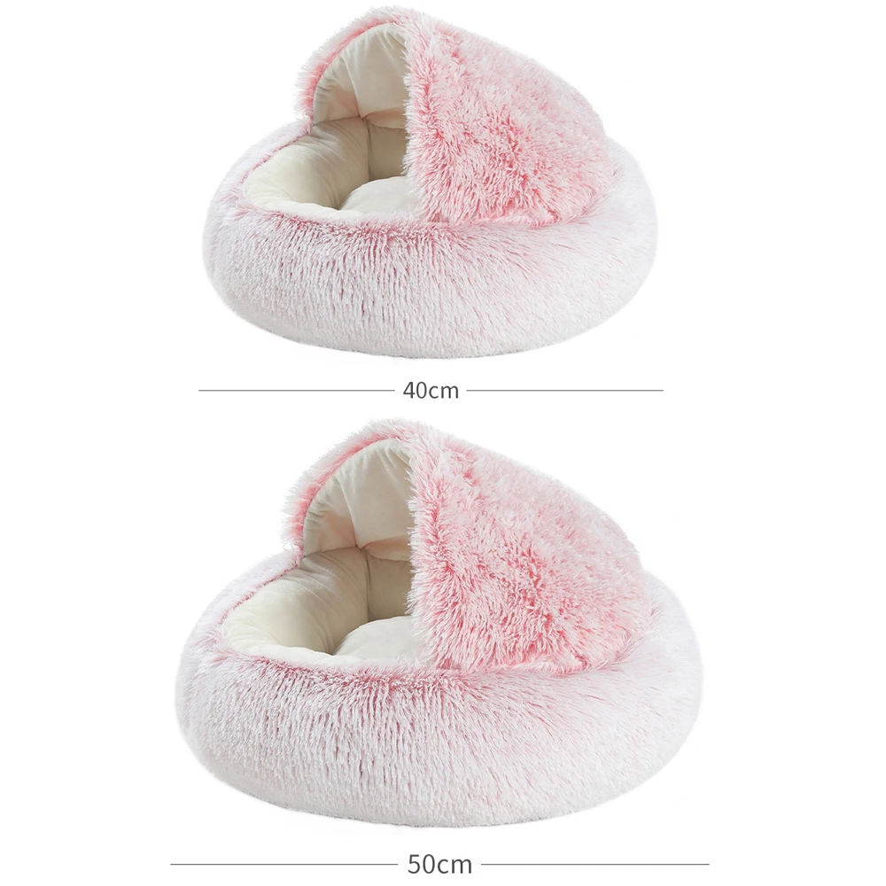 

Dogs Cats Nest With Antiskid Bottom New Style Round Soft Long Plush 2 In 1 Kennel Puppy Kitten Winter Warm House Pet Supplies