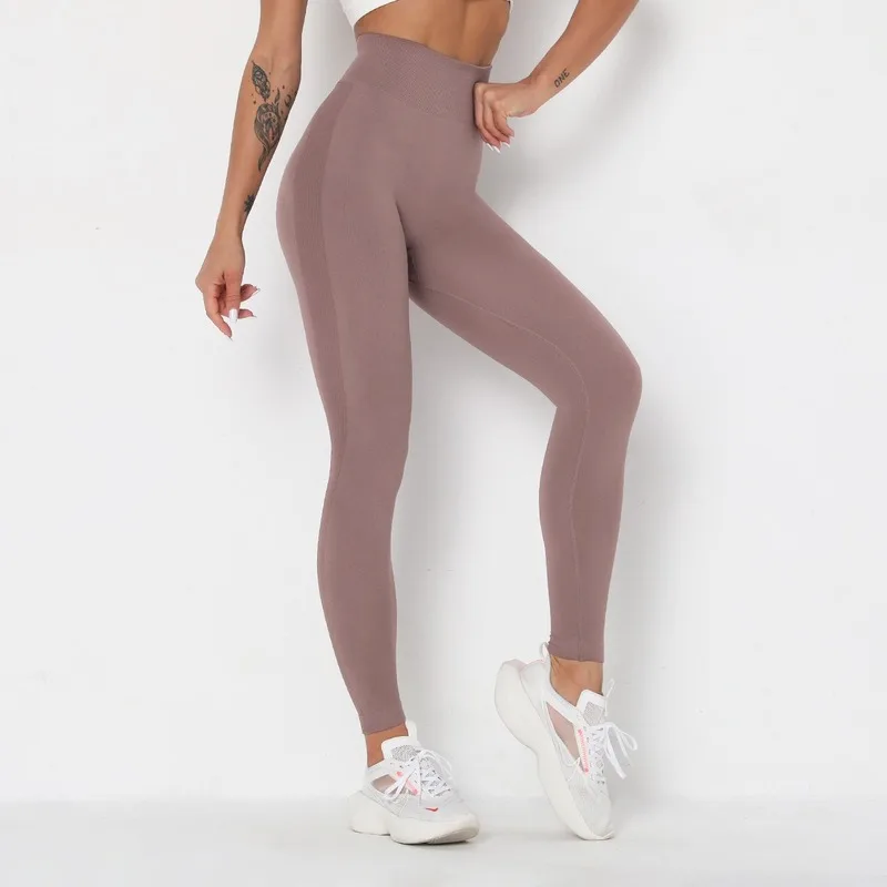 

Seamless Yoga Pants Ladies High Waist Tight Hips Solid Color Outdoor Running Sports Pants Fitness Pants