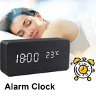 Деревянные часы-будильник со светодиодной подсветкой, цифровые деревянные часы-будильник с голосовым управлением, электронные настольные часы