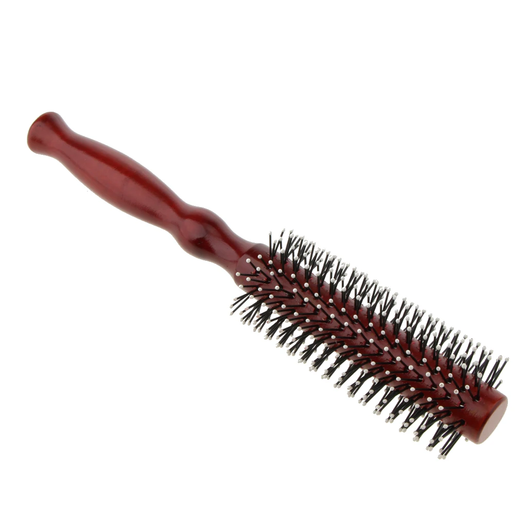 

Wooden Handle Hairdressing Hair Comb Curling Rolled Brush Styling Hairbrush - L