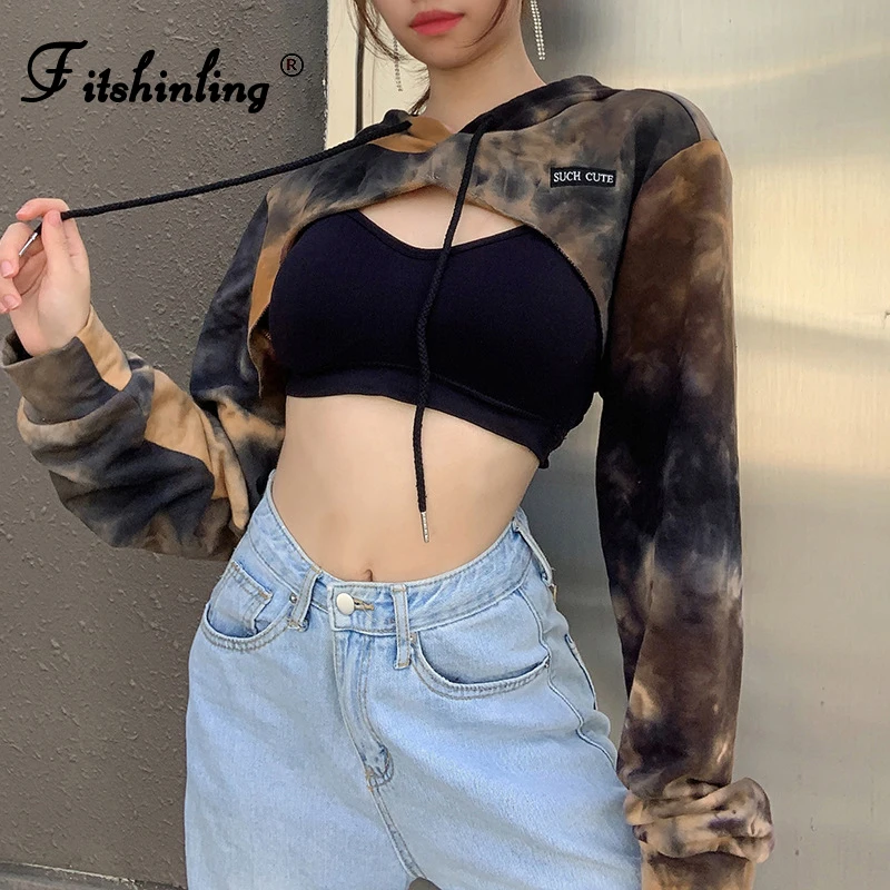 Женские хлопковые толстовки Fitshinling Tie Dye суперкороткий укороченный винтажный