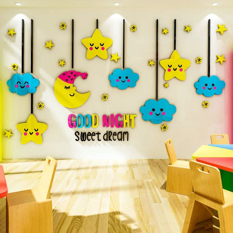 3D наклейки на стену в виде звезды и Луны для детской комнаты Настенный декор