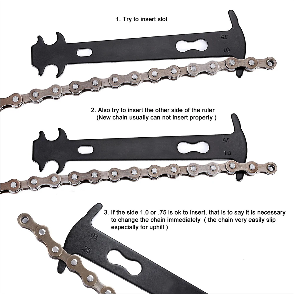 

Bike Chain Checker Stainless Steel Measuring Tool Mountain Bike Portable Chain Wear Gauge Checking Tool Bicycle Accessory