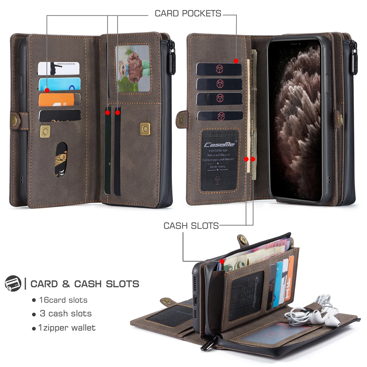 

Multifunction Zipper Magnetic Leather Wallet Case With 17 Card Slots For iPhone 11 SE2020 XR X 7 8Samsung S20 Plus Note 10 Pro
