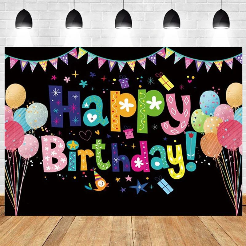 

Kids Birthday Party Decorations Colorful Balloons Flags Flower Backdrop Custom Child Cake Table Cover Photo Background Banner