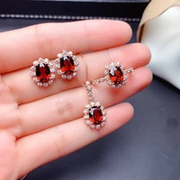 meibapj fine quality natural red garnet gemstone ellips flower jewelry set for women real 925 sterling silver charm fine jewelry